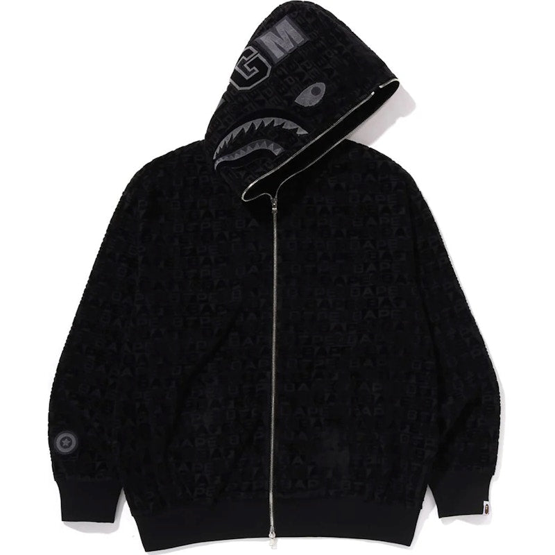 BAPE Lux Sport Pattern Shark Relaxed Fit Full Zip Hoodie Black