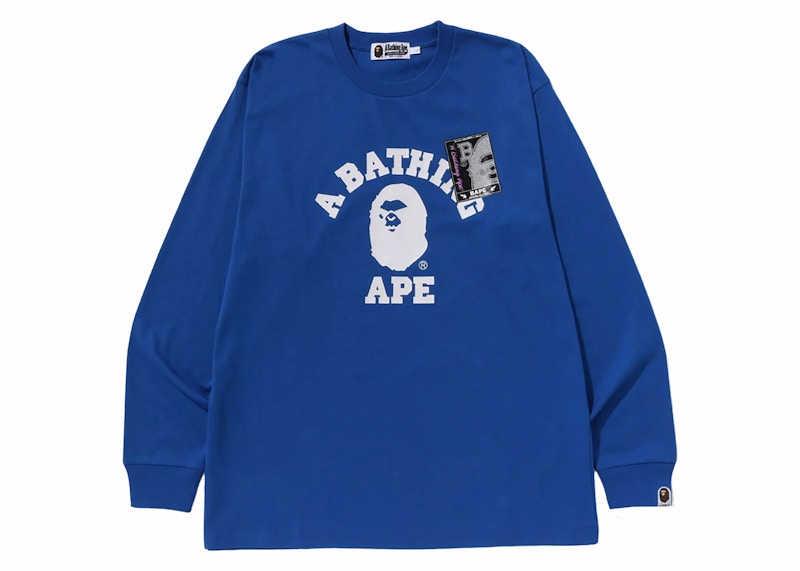 BAPE Mad Face College Long Sleeve Tee Blue