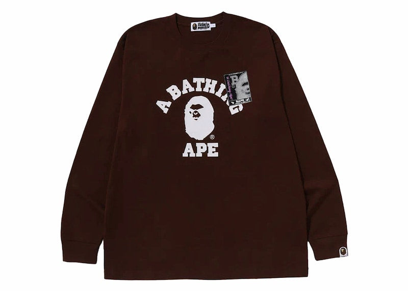 BAPE Mad Face College Long Sleeve Tee Brown