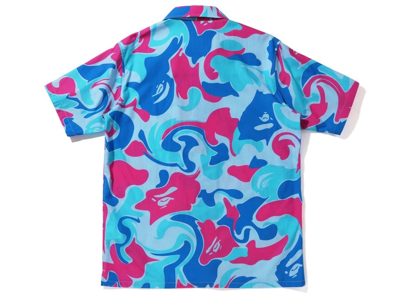 BAPE Marble Camo Open Collar S/S Shirt Blue