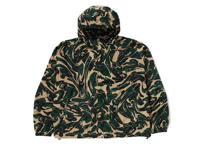 BAPE Marbling Camo Bathing Ape Logo Nylon Hooded Jacket Green