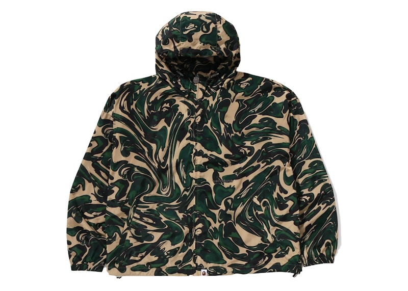 BAPE Marbling Camo Bathing Ape Logo Nylon Hooded Jacket Green