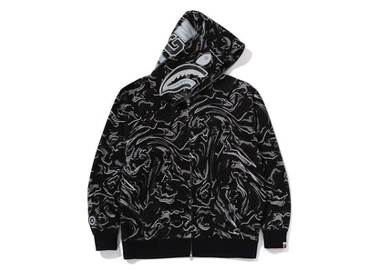 BAPE Marbling Camo Shark Relaxed Fit Full Zip Hoodie Black