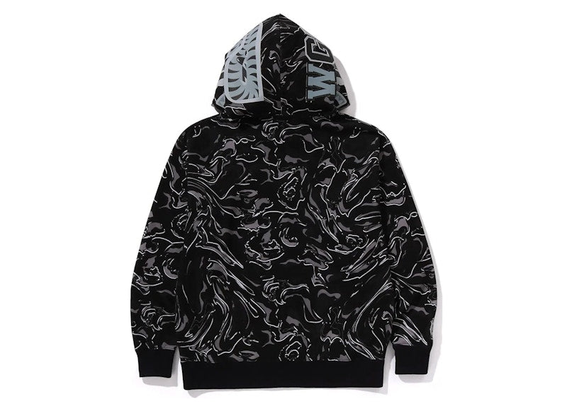 BAPE Marbling Camo Shark Relaxed Fit Full Zip Hoodie Black