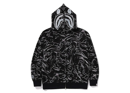 BAPE Marbling Camo Shark Relaxed Fit Full Zip Hoodie Black