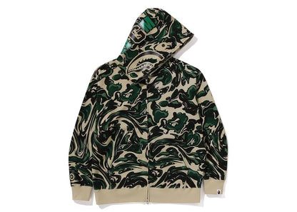 BAPE Marbling Camo Shark Relaxed Fit Full Zip Hoodie Green