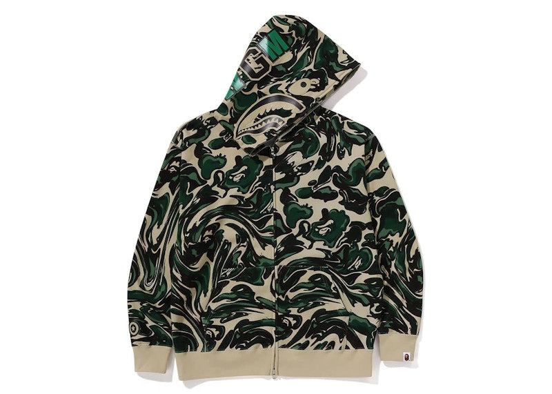 BAPE Marbling Camo Shark Relaxed Fit Full Zip Hoodie Green
