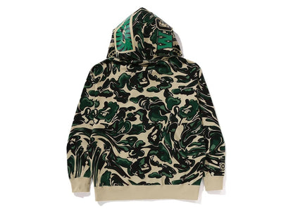 BAPE Marbling Camo Shark Relaxed Fit Full Zip Hoodie Green