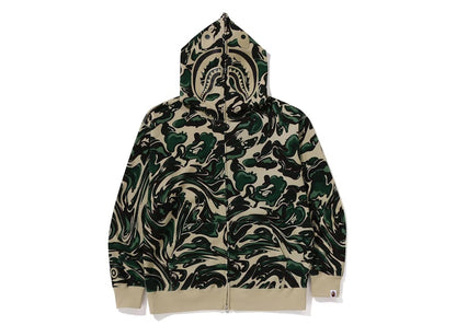 BAPE Marbling Camo Shark Relaxed Fit Full Zip Hoodie Green