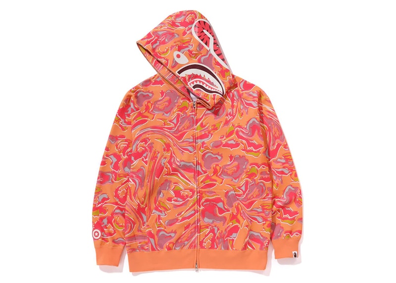 BAPE Marbling Camo Shark Relaxed Fit Full Zip Hoodie Orange