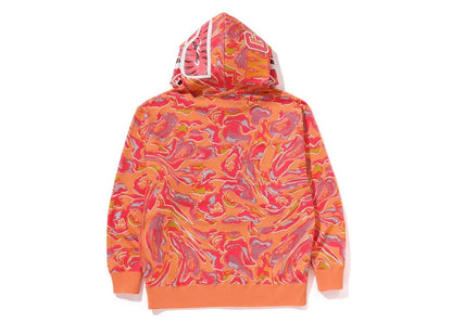 BAPE Marbling Camo Shark Relaxed Fit Full Zip Hoodie Orange