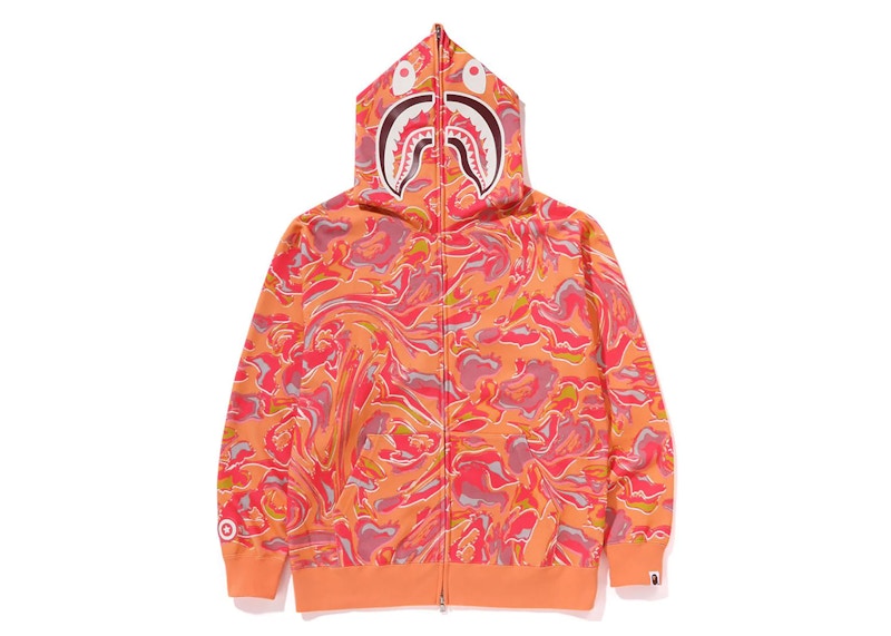 BAPE Marbling Camo Shark Relaxed Fit Full Zip Hoodie Orange