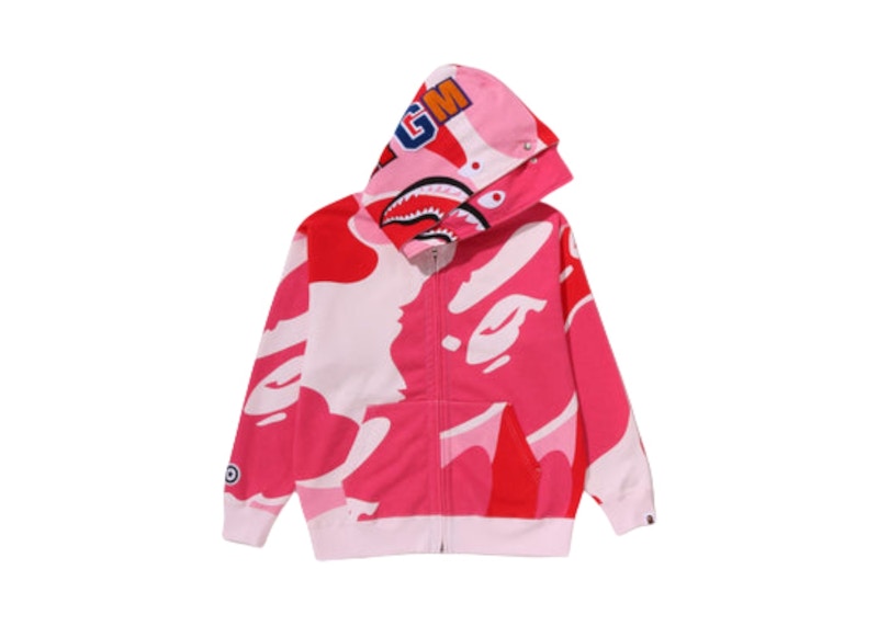 BAPE Mega ABC Camo Double Shark Relaxed Fit Full Zip Hoodie Pink