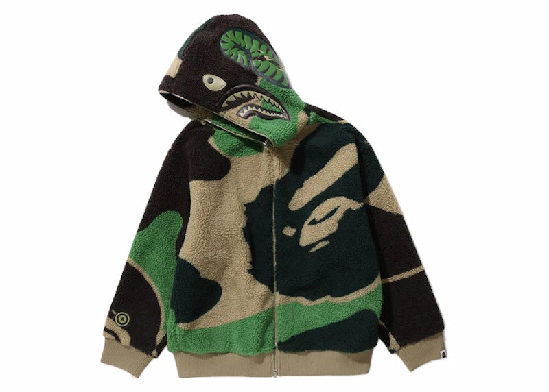 BAPE Mega ABC Camo Shark Boa Hoodie Jacket Green