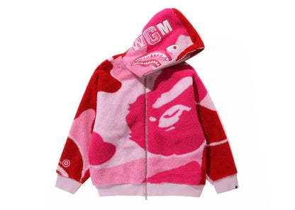BAPE Mega ABC Camo Shark Boa Hoodie Jacket Pink