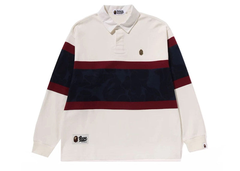 BAPE Metal One Point L/S Color Blocking Rugby Polo Ivory
