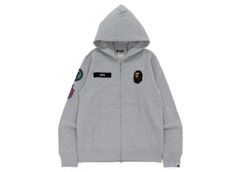 BAPE Military Patch Heavy Weight Zip Hoodie Gray