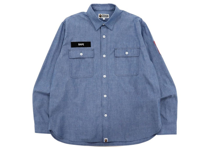 BAPE Military Patch Relaxed Fit Chambray Shirt Light Indigo