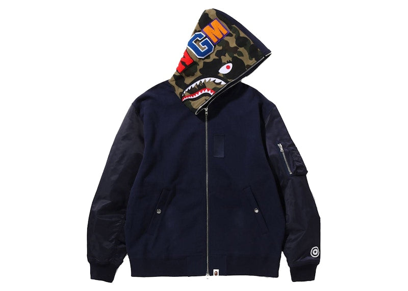 BAPE Military Shark Relaxed Fit Full Zip Hoodie Navy