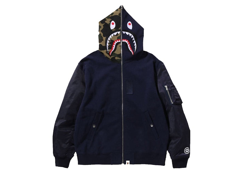 BAPE Military Shark Relaxed Fit Full Zip Hoodie Navy