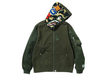 BAPE Military Shark Relaxed Fit Full Zip Hoodie Olivedrab