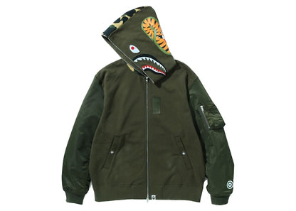 BAPE Military Shark Relaxed Fit Full Zip Hoodie Olivedrab