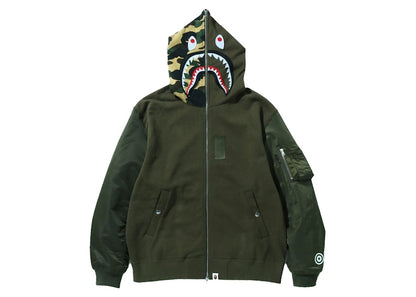 BAPE Military Shark Relaxed Fit Full Zip Hoodie Olivedrab