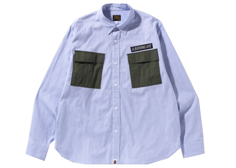 BAPE Military Stripe Relaxed Fit Shirt Sax