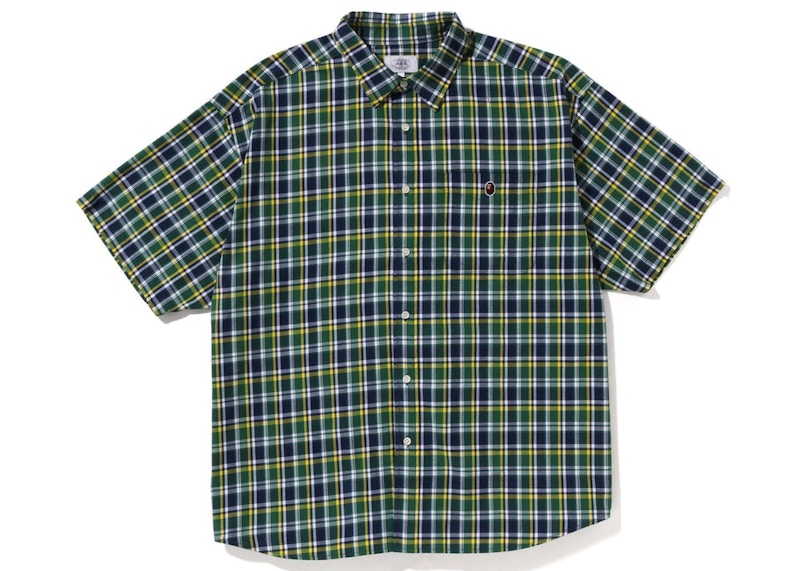 BAPE Mini Ape Head Check Loose Fit S/S Shirt Green