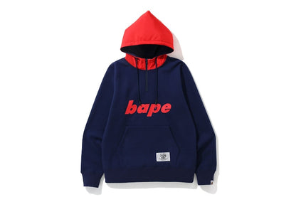 BAPE Mix Material Half Zip Pullover Hoodie Navy