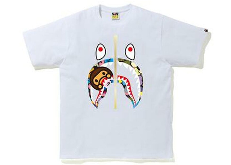 BAPE Multi Camo Milo Shark Gold Zip Tee White