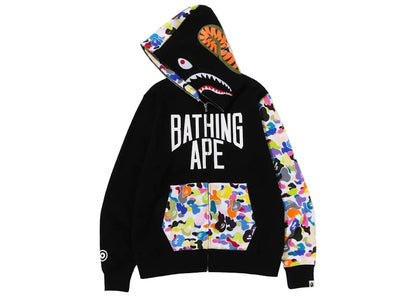 BAPE Multi Camo NYC Logo Shark Full Zip Hoodie Black