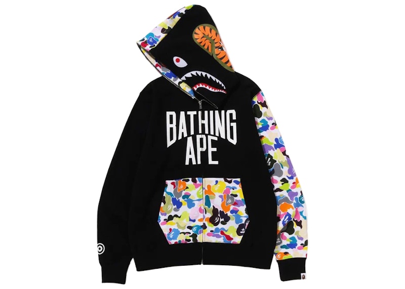 BAPE Multi Camo NYC Logo Shark Full Zip Hoodie Black