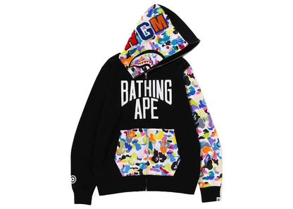 BAPE Multi Camo NYC Logo Shark Full Zip Hoodie Black