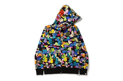 BAPE Multi Camo Shark Full Zip "PONR" Hoodie Black