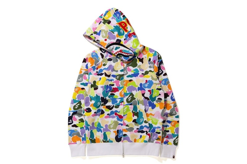BAPE Multi Camo Shark Full Zip "PONR" Hoodie White