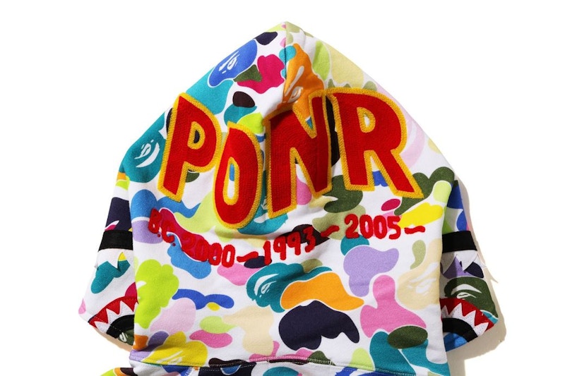 BAPE Multi Camo Shark Full Zip "PONR" Hoodie White