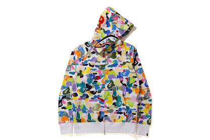 BAPE Multi Camo Shark Full Zip "PONR" Hoodie White