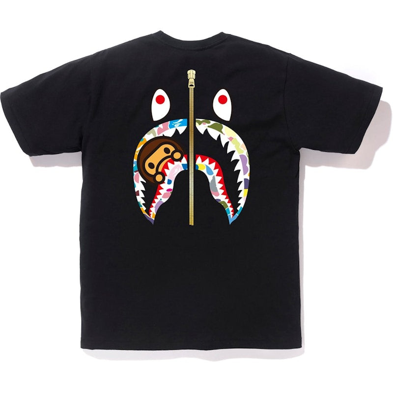 BAPE Multi Camo WGM Milo Gold Zip Shark Tee Black