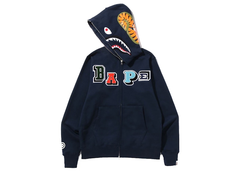 BAPE Multi Fonts Shark Full Zip Hoodie Navy