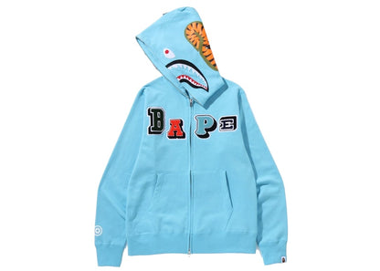 BAPE Multi Fonts Shark Full Zip Hoodie Sax