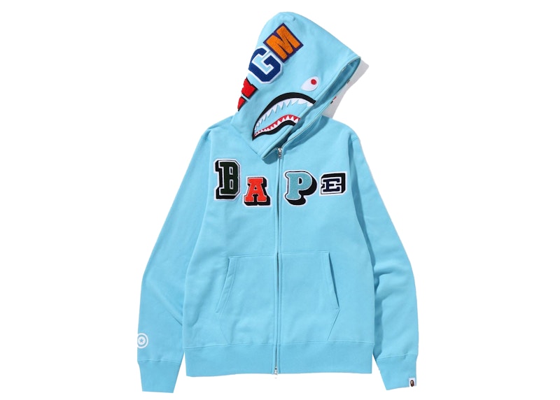 BAPE Multi Fonts Shark Full Zip Hoodie Sax