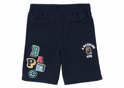 BAPE Multi Fonts Sweat Shorts Navy