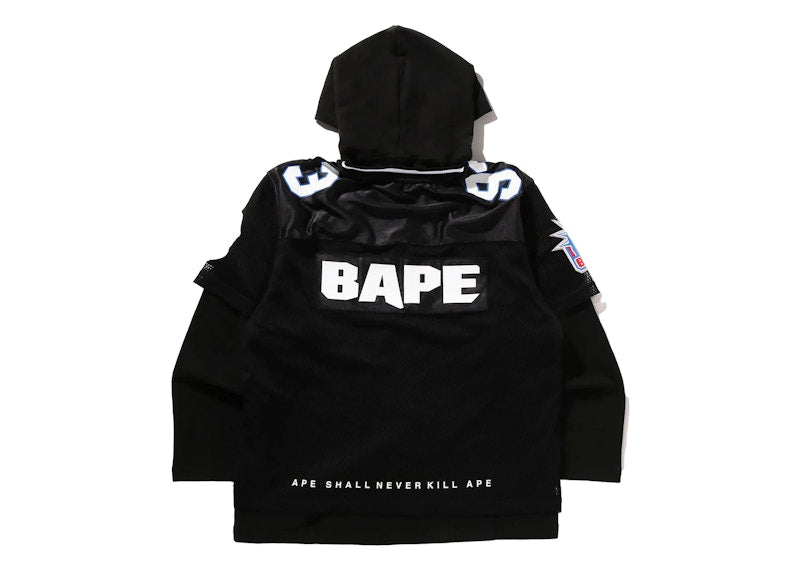 BAPE Multi Logo Layered Sleeves Relaxed Fit Football Jersey Black