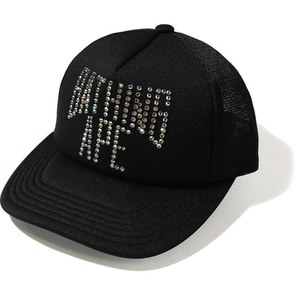 BAPE NYC Logo Crystal Stone Mesh Cap Black