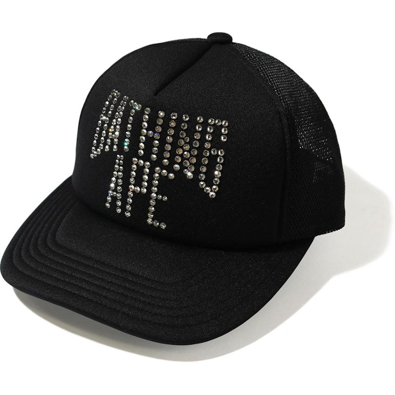BAPE NYC Logo Crystal Stone Mesh Cap Black