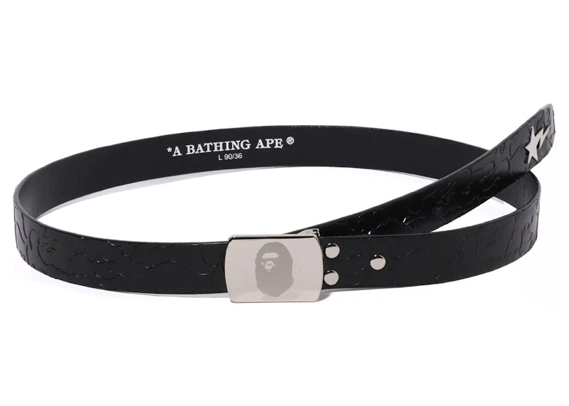 BAPE Neon Camo Narrow Leather Belt Black
