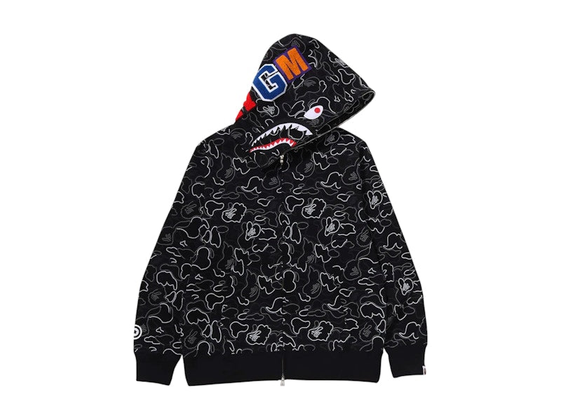 BAPE Neon Camo Shark Full Zip Hoodie Black