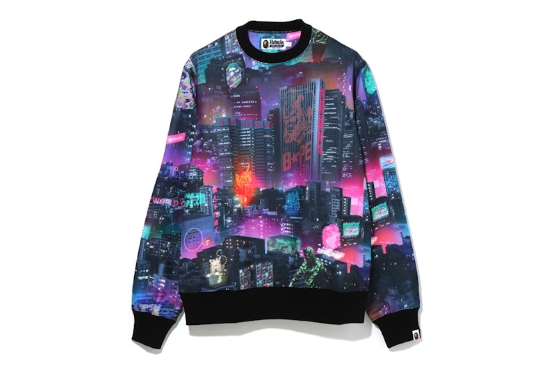 BAPE Neon Tokyo Crewneck Black