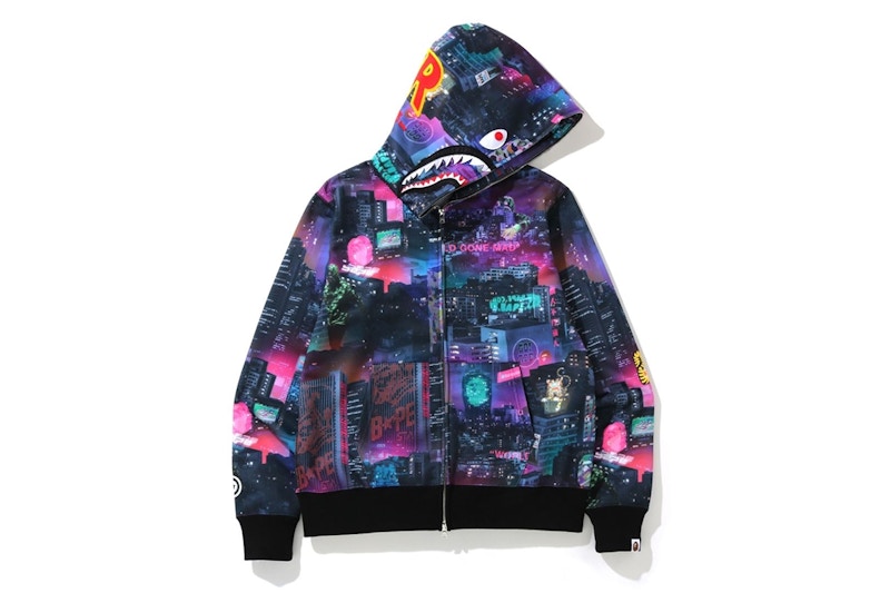 BAPE Neon Tokyo Shark Wide Full Zip Hoodie Black